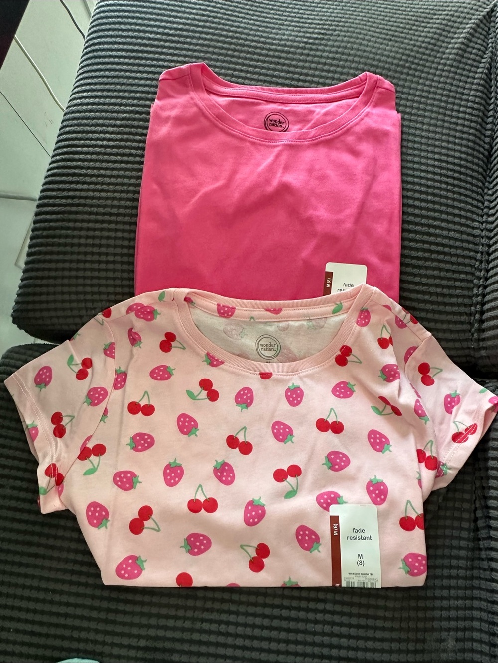 2 packs Girls' Pink Strawberry & Cherry Pajama Set - Short Sleeve